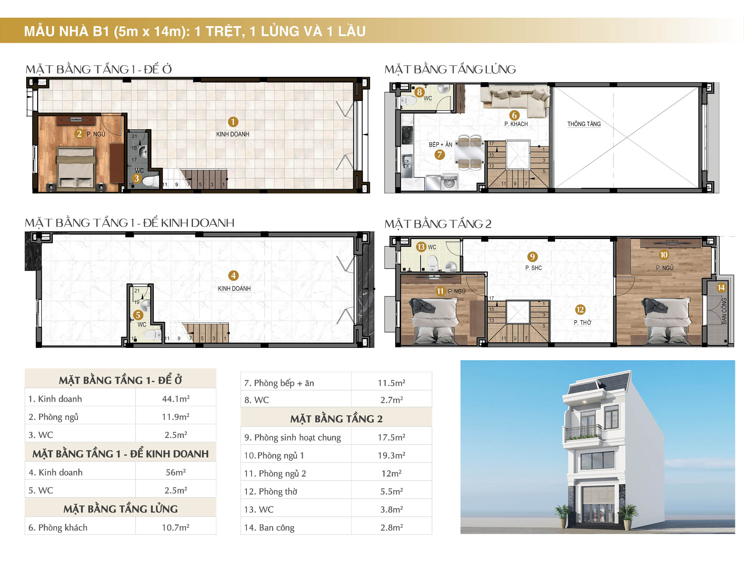 mặt bằng nhà phố B1 5x14 richland residence Bến Cát Bình Dương - thiết kế nhà phố Kim Oanh Group - kimoanhland.com.vn