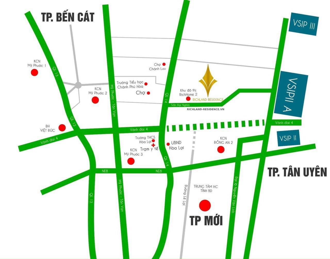 vị trí dự án Richland Residence Bến Cát Bình Dương