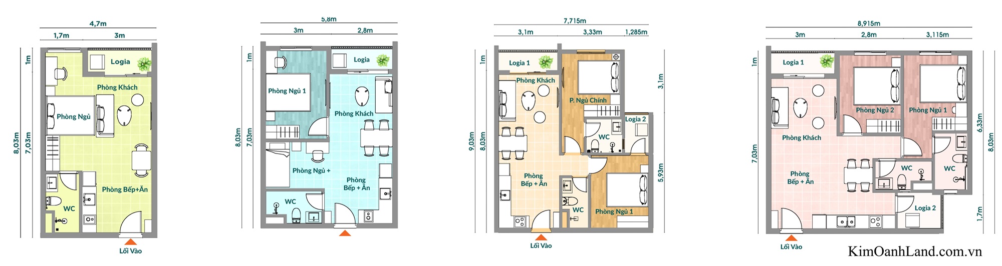 các loại diện tích căn NOXH K-Home Avenue Nhơn Trạch
