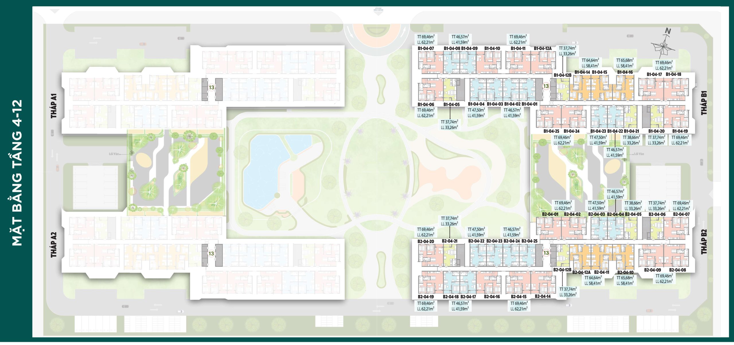 Mặt bằng K-Home Avenue Nhơn Trạch tầng điển hình Block B1 B2