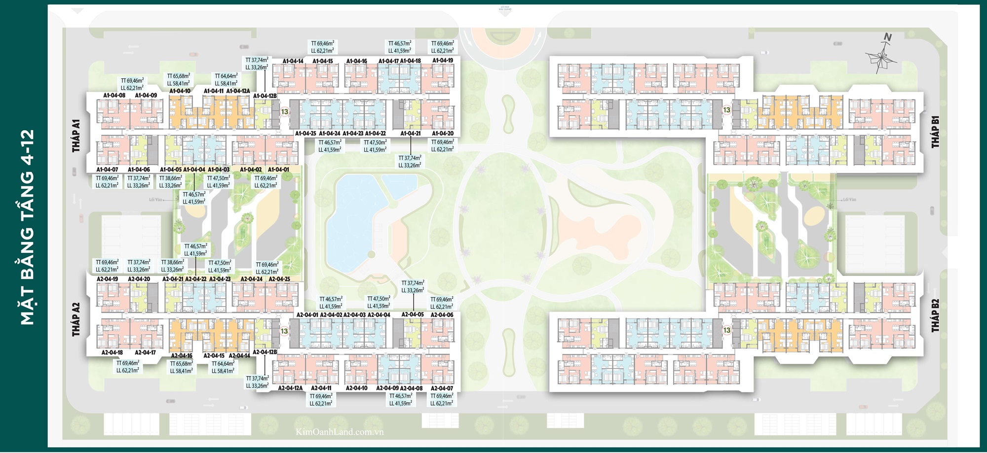 Mặt bằng K-Home Avenue Nhơn Trạch tầng điển hình Block A1 A2