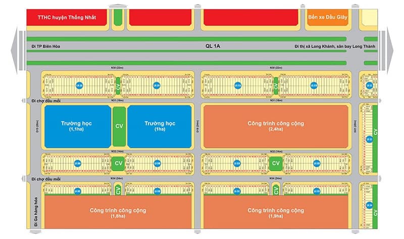 mặt bằng sơ đồ phân lô dự án đất nền Dầu giây center city đồng nai KIM OANH