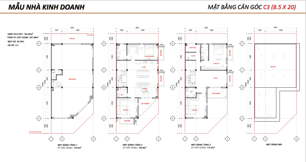Layout thiết kế mẫu nhà phố shophouse The Link City Dầu Giây Đồng Nai Kim Oanh Land diện tích 8,5x20