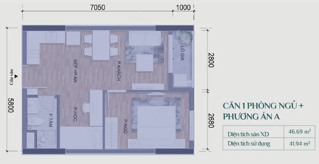 thiết kế căn hộ 1PN+ 