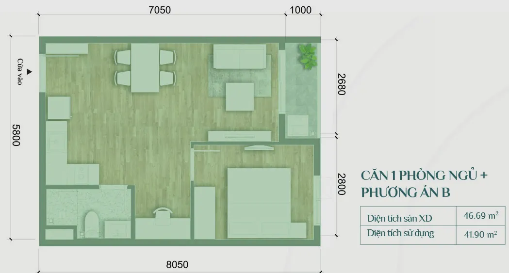 Thiết kế căn hộ 1PN tại K-Home New City