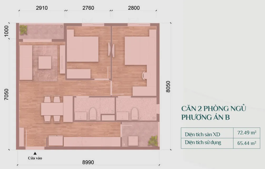 Thiết kế căn hộ 2PN (căn góc) tại K-Home New City