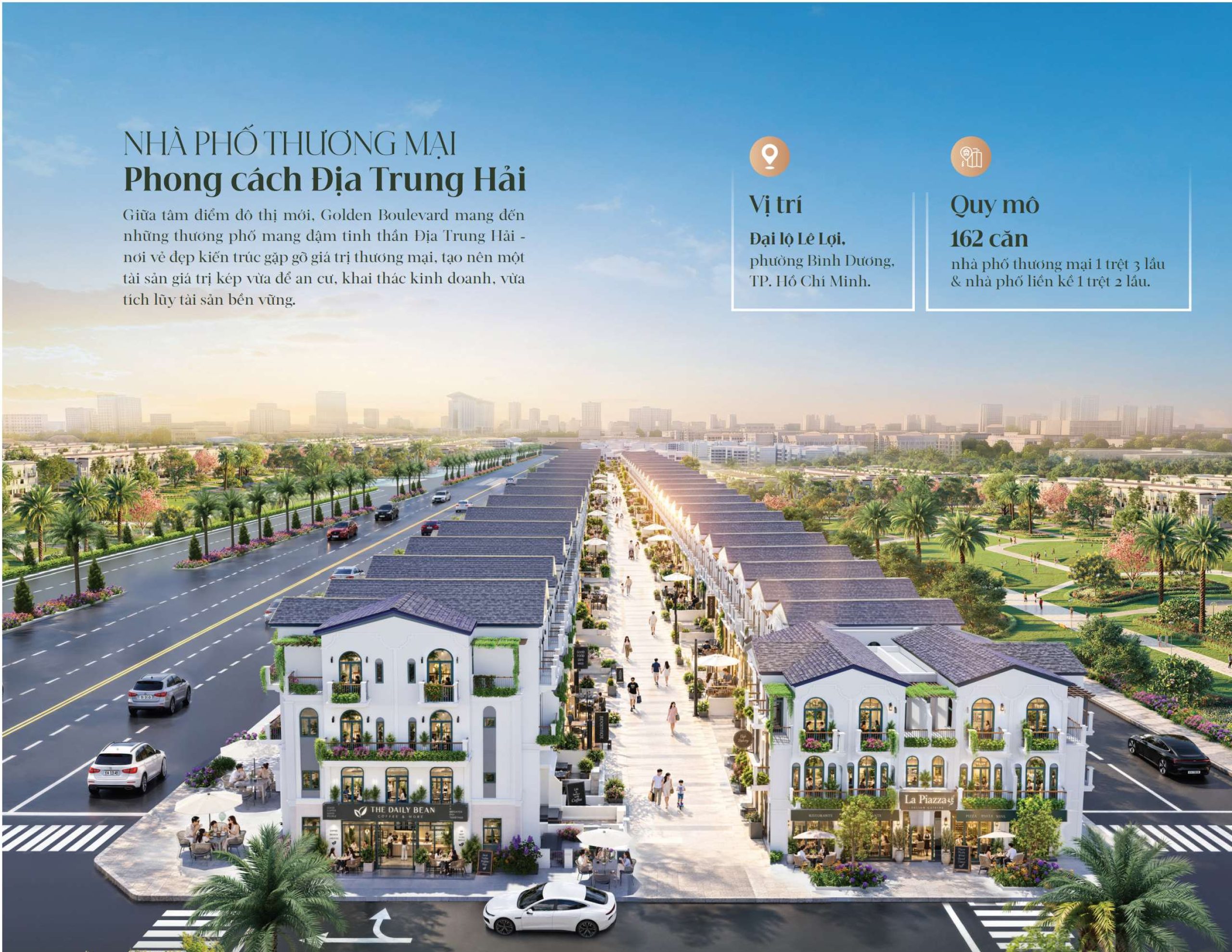 Bán nhà phố shophouse Golden Boulevard TDC Hòa Lợi đường Lê Lợi