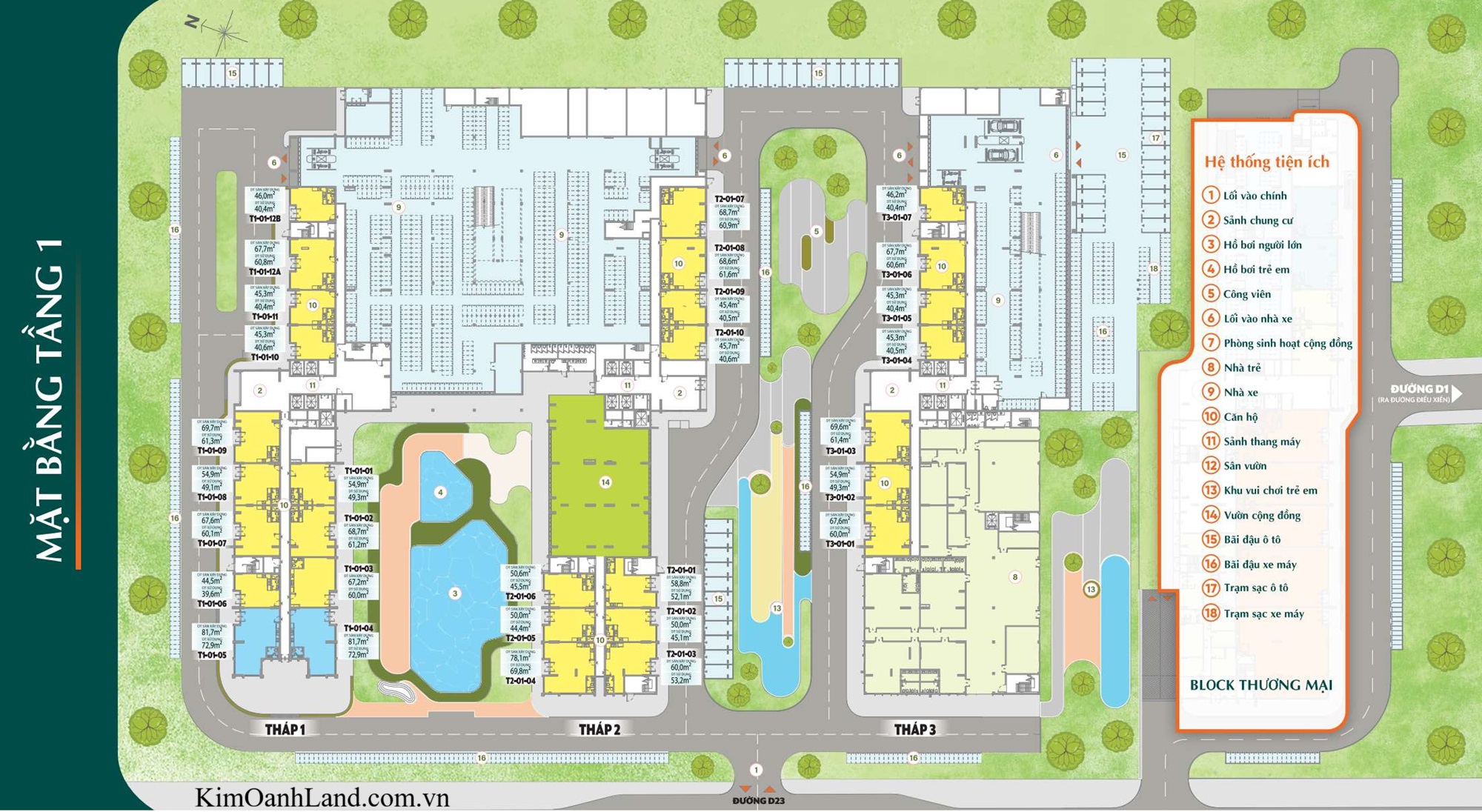 Mặt bằng tầng 1 K-Home City View Hố Nai - SHOPHOUSE