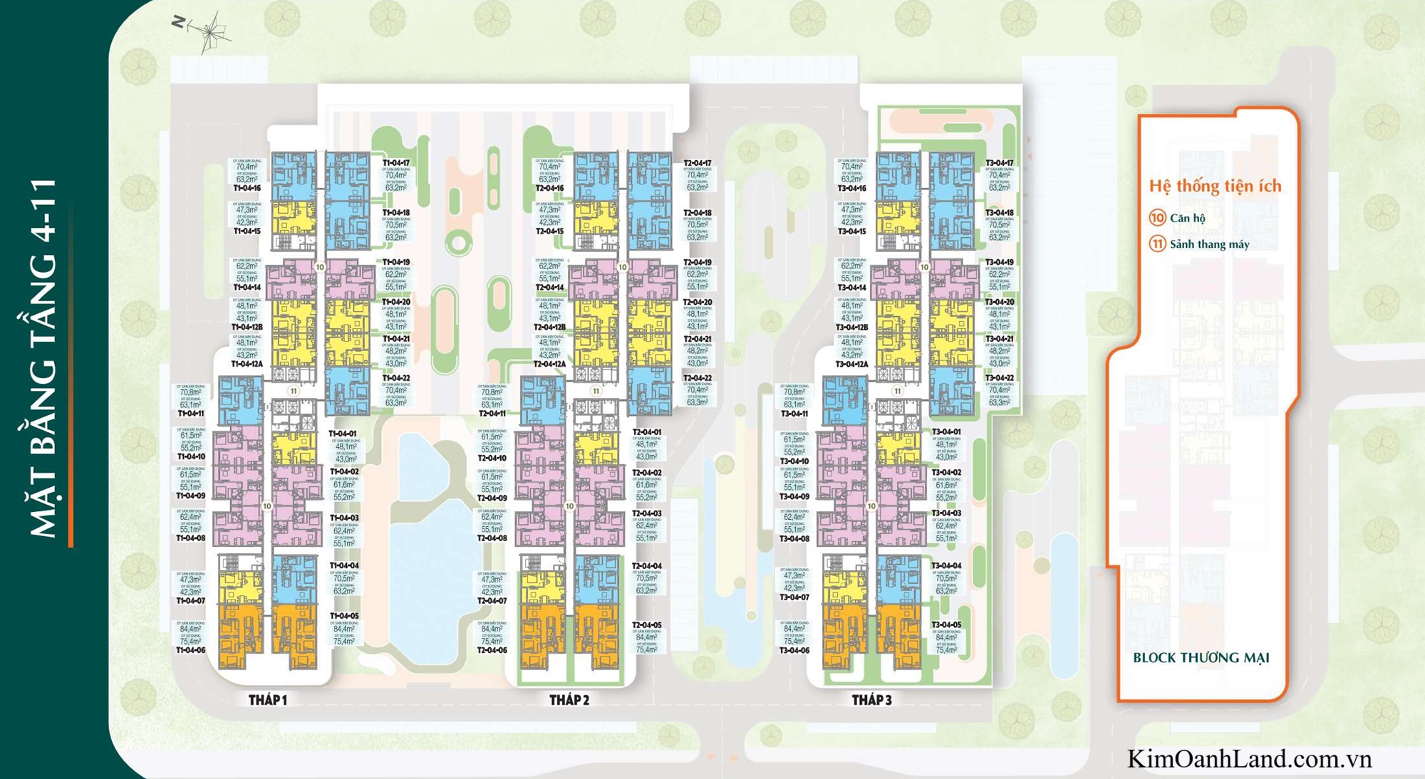 Mặt bằng tầng 4 5 6 7 8 9 10 11 K-Home City View Hố Nai 