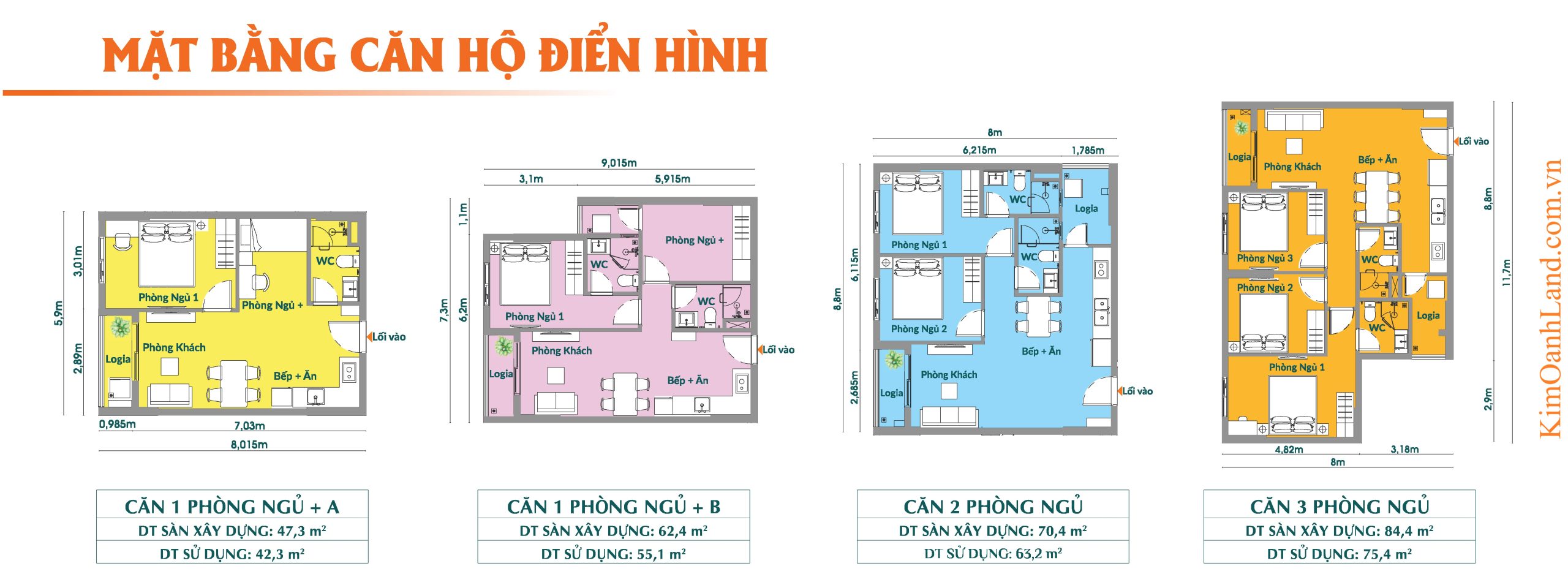 Thiết kế mẫu căn hộ 1PN 2PN 3PN K-Home City View NOXH Hố Nai Đồng Nai